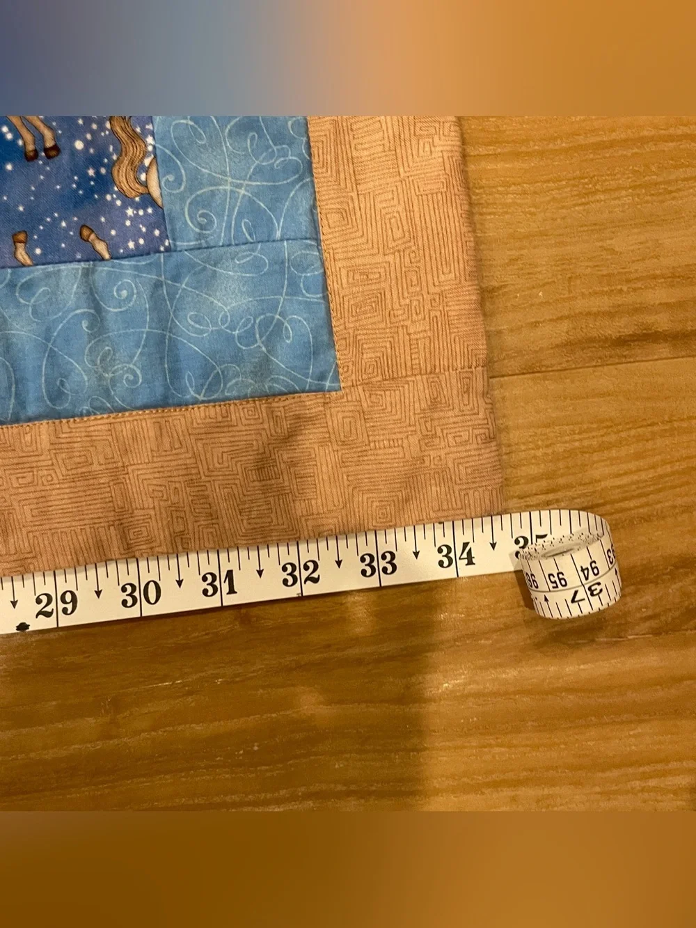 Patchwork Quilt Handmade Unicorn Blues & Brown Design-35x32”
